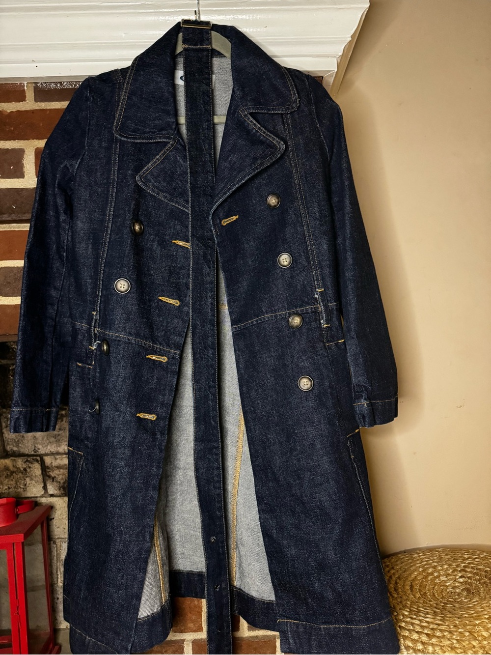 Vintage Y2K Style Old Navy Dark Blue Denim Double-Breasted Trench Coat